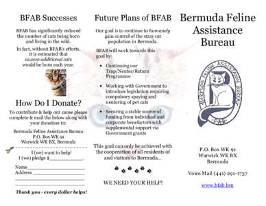 BFAB Successes  Future Plans of BFAB BFAB has significantly reduced the number of cats being born