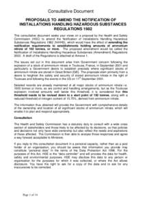 Proposals to amend the notification of installations handling hazardous substances regulations 1982