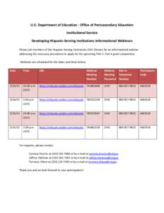 FY 2015 Schedule of Webinars under the Developing Hispanic-Serving Institutions Program (PDF)