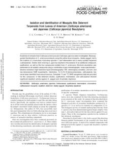 5948  J. Agric. Food Chem. 2005, 53, 5948−5953 Isolation and Identification of Mosquito Bite Deterrent Terpenoids from Leaves of American (Callicarpa americana)