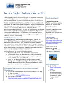 Former Gopher Ordnance Works Site information sheet   Minnesota Department of Health  Spetember 2014