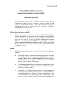 Submission No. 53  Hong Kong Bar Association’s Views on the National Security (Legislative Provisions) Bill[removed]EXECUTIVE SUMMARY