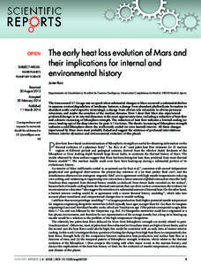OPEN SUBJECT AREAS: INNER PLANETS PLANETARY SCIENCE  The early heat loss evolution of Mars and