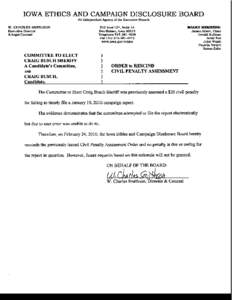 IOWA ETHICS AND CAMPAIGN DISCLOSURE BOARD An Independent Agency of the E:recutive Branch W. CHARLES SMITHSON Drecutive Director & Iegal Counsel