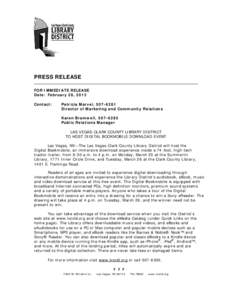 PRESS RELEASE FOR IMMEDIATE RELEASE Date: February 28, 2013 Contact:  Patricia Marvel, [removed]