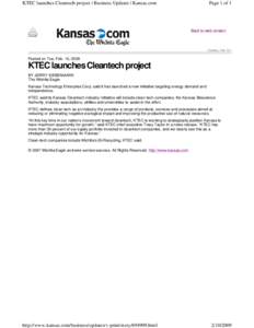 KTEC launches Cleantech project | Business Updates | Kansas.com  Page 1 of 1 Back to web version