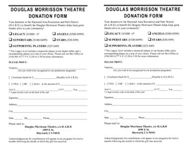 DOUGLAS MORRISSON THEATRE DONATION FORM DOUGLAS MORRISSON THEATRE DONATION FORM