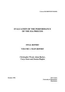 Contract B4[removed]MAR/B2  EVALUATION OF THE PERFORMANCE OF THE EIA PROCESS  FINAL REPORT