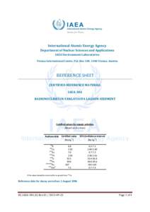 International Atomic Energy Agency Department of Nuclear Sciences and Applications IAEA Environment Laboratories Vienna International Centre, P.O. Box 100, 1400 Vienna, Austria  REFERENCE SHEET