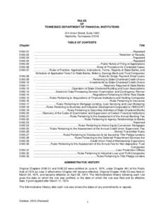 Tennessee Department of Financial Institutions Table of Contents and Administrative History