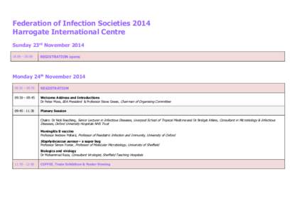 Federation of Infection Societies 2014 Harrogate International Centre Sunday 23rd November – REGISTRATION opens