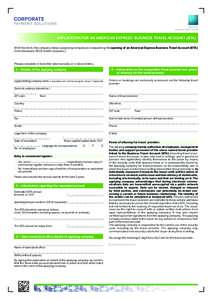 Issued by Swisscard AECS GmbH APPLICATION FOR AN AMERICAN EXPRESS® BUSINESS TRAVEL ACCOUNT (BTA) With this form, the company below («applying company») is requesting the opening of an American Express Business Travel 