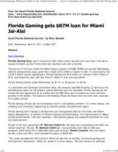 Florida Gaming gets $87M loan for Miami Jai-Alai | South Florida Business Journal