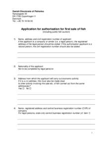 Application for authorisation for first sale of fish