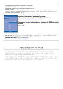 Abnormal psychology / Clinical psychology / Cognitive therapy / Psychotherapy / Cognitive behavioral therapy / Social anxiety disorder / Separation anxiety disorder / Social anxiety / Major depressive disorder / Psychiatry / Mental health / Anxiety disorders