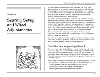 Section 1.4: Seating Setup and Wheel Adjustments  O Section 1.4  Seating Setup