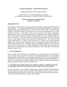 Permanent Regulation – Informational Statement A Regulation Relating to Water Quality Standards Legislative Review of Adopted Regulations as Required by Administrative Procedures Act, NRS 233B.066 & 233B[removed]f) Sta