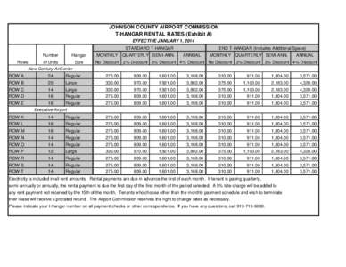 JOHNSON COUNTY AIRPORT COMMISSION T-HANGAR RENTAL RATES (Exhibit A) EFFECTIVE JANUARY 1, 2014 STANDARD T-HANGAR Rows