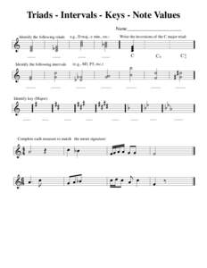 Triads - Intervals - Keys - Note Values Name_______________________ Identify the following triads &