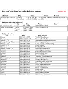Warren Correctional Institution Religious Services Chaplain Day  Matthew “Harv” Stricklin