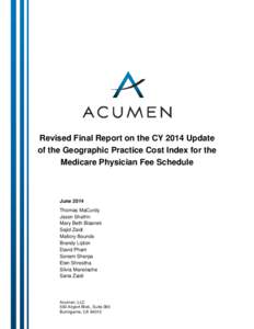 Revised Final Report on the CY 2014 Update of the Geographic Practice Cost Index for theMedicare Physician Fee Schedule