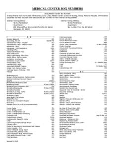 MEDICAL CENTER BOX NUMBERS Using Medical Center Box Numbers All departments that are housed in Ambulatory Care, Lobby, Medical Center, School of Nursing, Strong Memorial Hospital, SMH external properties and area hospita