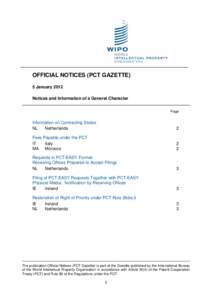 OFFICIAL NOTICES (PCT GAZETTE) 5 January 2012 Notices and Information of a General Character Page  Information on Contracting States