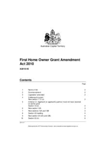 Australian Capital Territory  First Home Owner Grant Amendment Act 2010 A2010-46