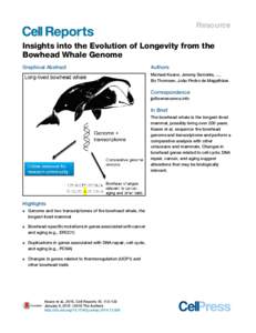 Resource  Insights into the Evolution of Longevity from the Bowhead Whale Genome Graphical Abstract