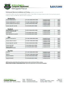 UH Mānoa Bookstore  Computer Department RAM Upgrades Price List  Professional Memory Installation and Testing available starting at only $20