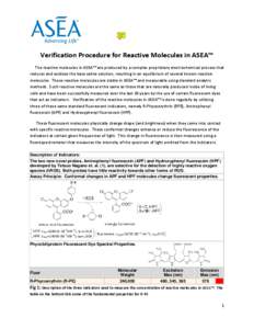 Reactive Molecule Verification | Redox Signaling Molecules | Asea