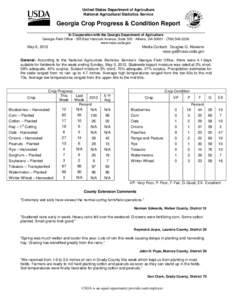 United States Department of Agriculture National Agricultural Statistics Service Georgia Crop Progress & Condition Report In Cooperation with the Georgia Department of Agriculture Georgia Field Office · 355 East Hancock