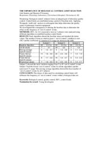 THE IMPORTANCE OF BIOLOGICAL CONTROL LIMIT SELECTION Josh Stanton and Maureen P Swanney Respiratory Physiology Laboratory, Christchurch Hospital, Christchurch, NZ. Monitoring ‘biological control’ subjects forms an in