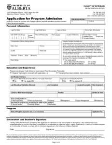 FACULTY OF EXTENSION REGISTRATION OFFICE[removed]Enterprise Square, 10230 Jasper Ave NW Edmonton, Alberta, Canada T5J 4P6  Tel: [removed]