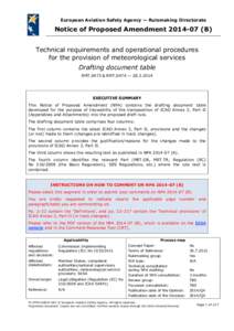 European Aviation Safety Agency — Rulemaking Directorate  Notice of Proposed Amendment[removed]B) Technical requirements and operational procedures for the provision of meteorological services Drafting document table