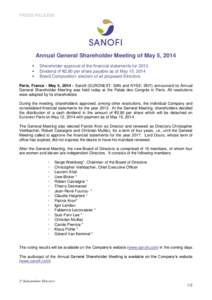 PRESS RELEASE  Annual General Shareholder Meeting of May 5, 2014   