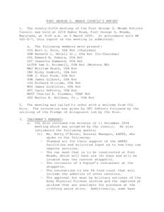 FORT GEORGE G. MEADE COUNCIL’S REPORT 1. The ninety-fifth meeting of the Fort George G. Meade Retiree Council was held at 2234 Huber Road, Fort George G. Meade, Maryland, at 9:00 a.m. on 5 March[removed]In accordance wit