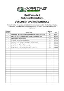    Kart Formula 3 Technical Regulations DOCUMENT UPDATE SCHEDULE