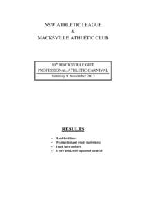 NSW ATHLETIC LEAGUE & MACKSVILLE ATHLETIC CLUB 60th MACKSVILLE GIFT PROFESSIONAL ATHLETIC CARNIVAL