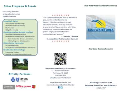 Blue Water Area Chamber of Commerce  Other Programs & Events Golf Outing Committee Ambassadors Committee Finance Committee