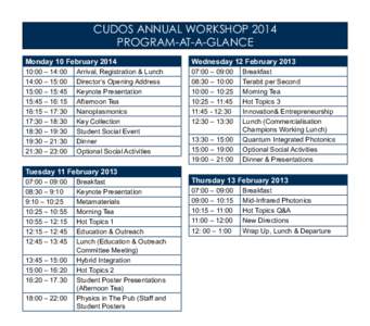 CUDOS ANNUAL WORKSHOP 2014 PROGRAM-AT-A-GLANCE Monday 10 February 2014 Wednesday 12 February 2013