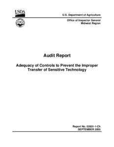 U.S. Department of Agriculture Office of Inspector General Midwest Region Audit Report Adequacy of Controls to Prevent the Improper