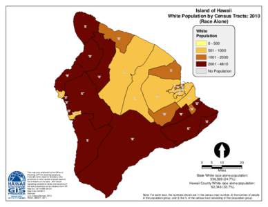 Island of Hawaii White Population by Census Tracts: 2010 (Race Alone) CT[removed]%