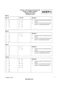 Territory-wide System Assessment 2011 Primary 6 English Language Reading and Writing Marking Scheme  6ERW1