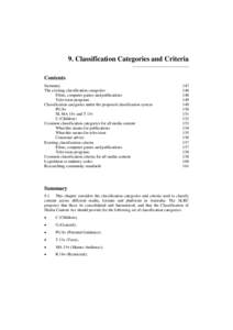 9. Classification Categories and Criteria Contents Summary The existing classification categories Films, computer games and publications Television programs