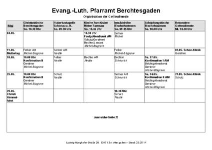 Evang.-Luth. Pfarramt Berchtesgaden Organisation der Gottesdienste Christuskirche Berchtesgaden So[removed]Uhr