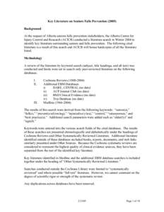 Key Literature on Seniors Falls Prevention[removed]Background At the request of Alberta seniors falls prevention stakeholders, the Alberta Centre for Injury Control and Research (ACICR) conducted a literature search in Wi