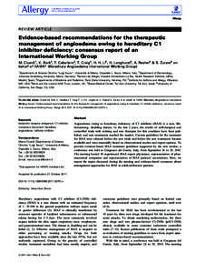 Allergy  REVIEW ARTICLE Evidence-based recommendations for the therapeutic management of angioedema owing to hereditary C1