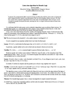 Linear-time algorithms for Monadic Logic Steven Lindell Haverford College, Department of Computer Science