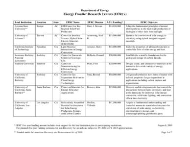 DOE Energy Frontier Research Centers (EFRCs)
